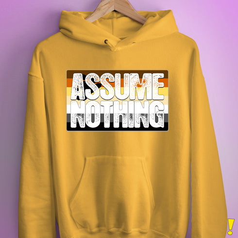 Assume Nothing Bear Pride Flag Hoodie - Mustard
